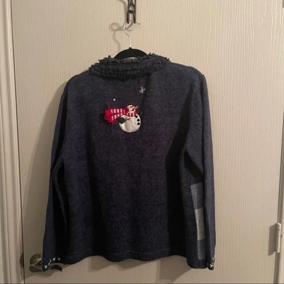 Vintage Christmas Ugly Zip Up Sweater With Snowmen Pearled Embroiderer - Picture 2 of 6